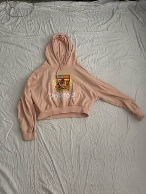 Polaroid Cropped Hoodie peach Graphic Size XL